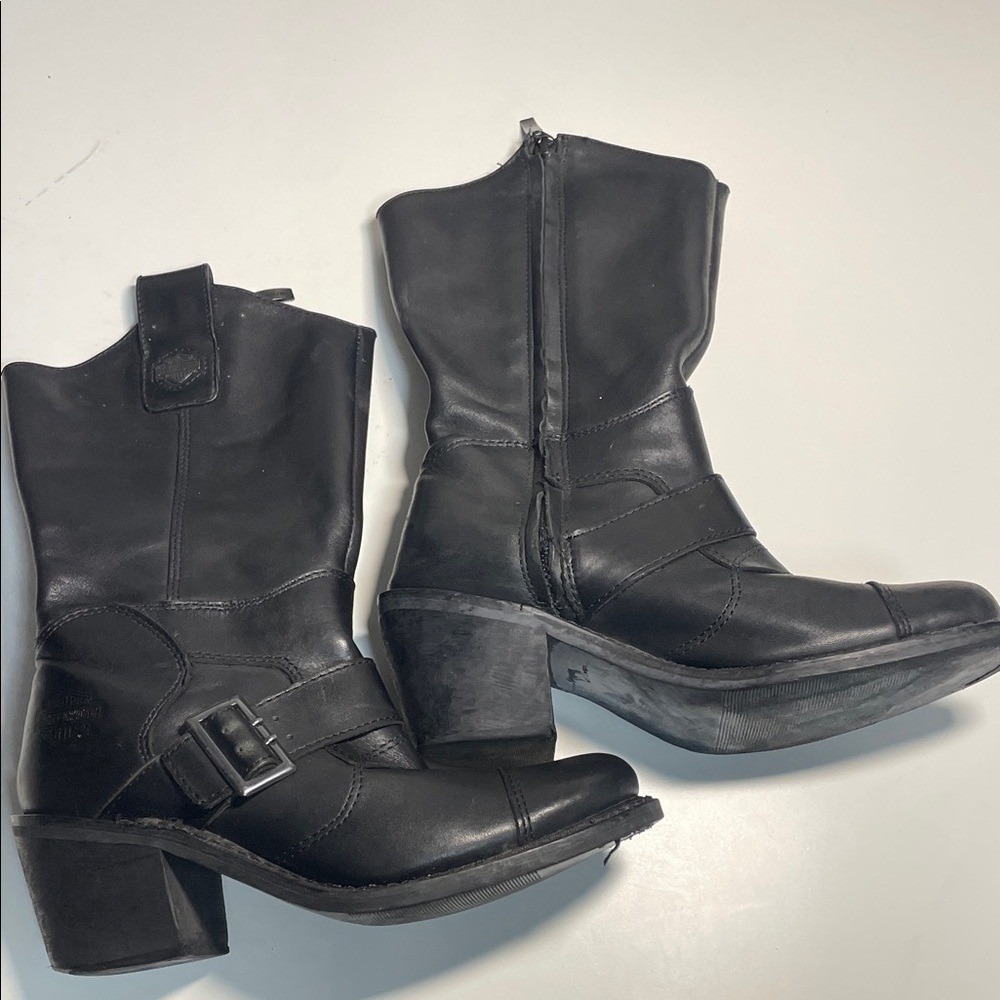 Harley Davidson Black Leather Buckle Motorcycle Biker Boots Women Size 7